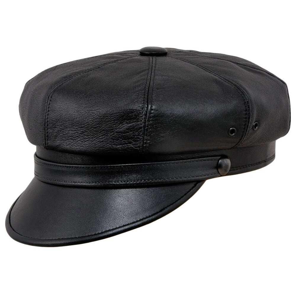 Sterkowski Men Harley XXL Black Natural‎ Leather Vintage VTG Motorcycle Cap Hat